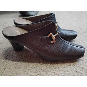 Aerosoles Heelrest Horse Bit Slip On Heels Faux Snake Skin Women's 9